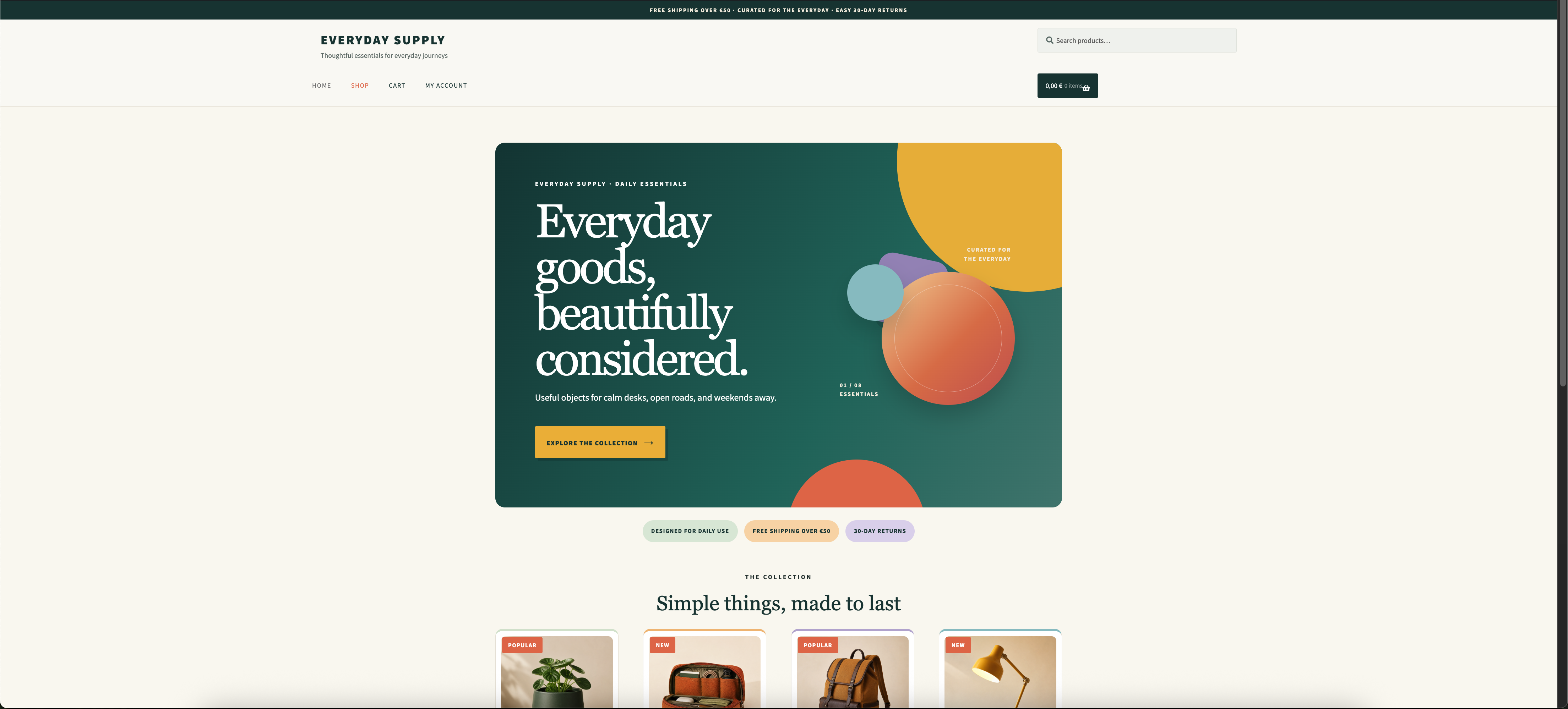 Storefront homepage of the demo WooCommerce store, showing the hero banner and product collection